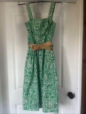 Eliza J Green Printed Midi Sundress with Woven Belt